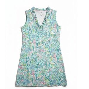 Ana Clare Summer Beachy Women's size Medium Shift Ruffle Dress Oceanus Fish Reef